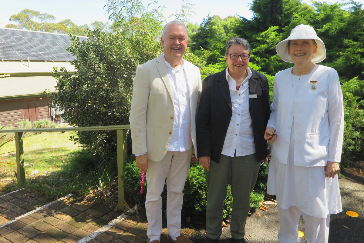 Greens Councillor, Sarah Redshaw with Jessica Yuille, Brahma Kumaris Retreat Centre Coordinator, and Charlie Hogg, the National Co-ordinator.
