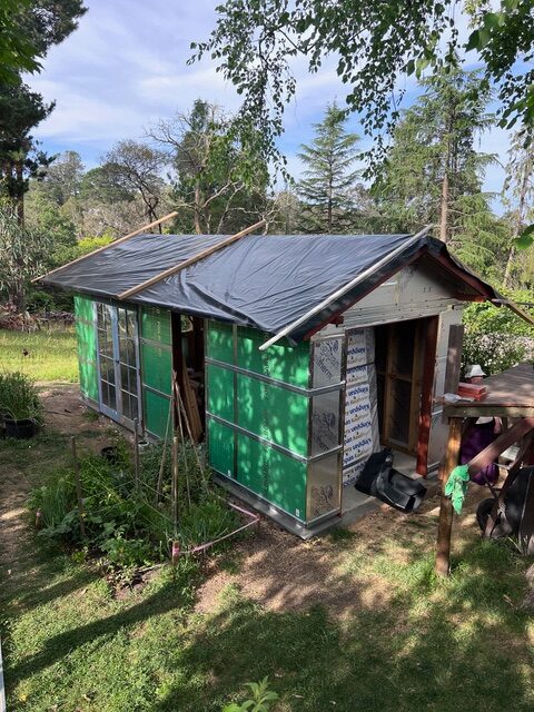 The plywood was covered by two sheets of builder’s plastic.