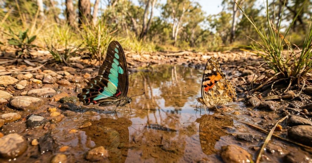 butterflies drinking from a puddle